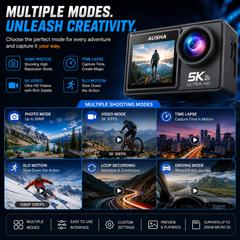 AUSHA 5k Action Camera with 30fps with EIS , Wifi, Dual Screen