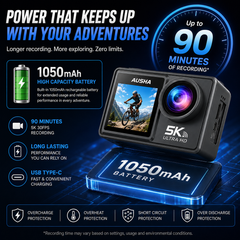 AUSHA 5k Action Camera with 30fps with EIS , Wifi, Dual Screen