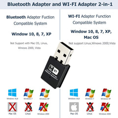 Bluetooth WiFi 2-IN-1 Dongle Compatible with Windows