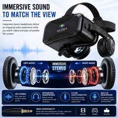 AUSHA Virtual Reality Glasses with Headphones