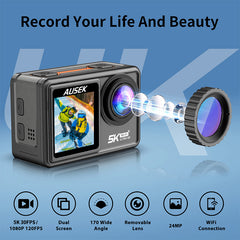 5k Action Camera with EIS, Remote Control, WiFi, Dual Touch Screen