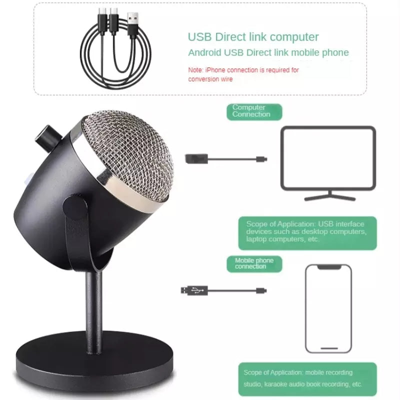 USB Condenser Microphone Intelligent Noise Reduction