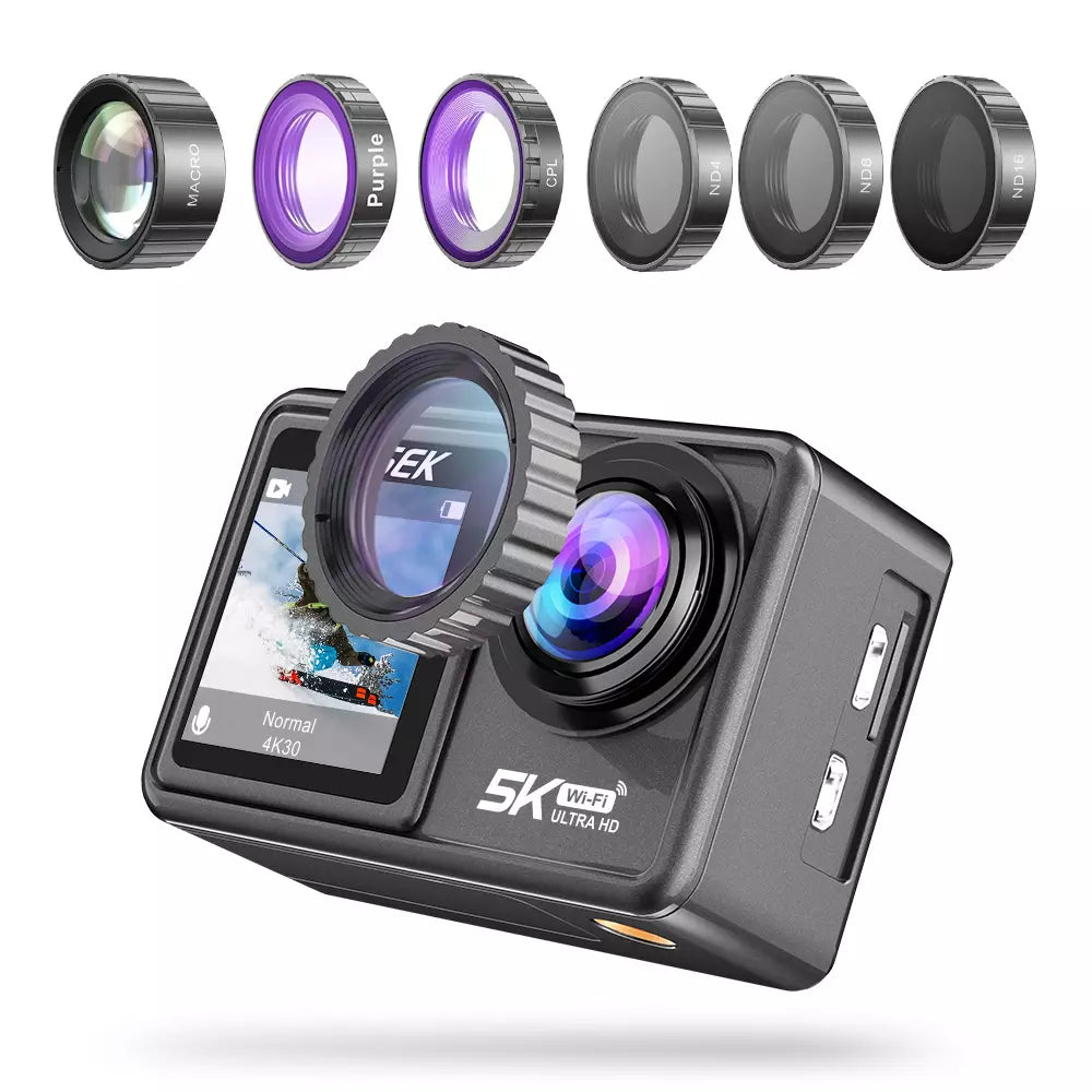5k Action Camera with EIS, Remote Control, WiFi, Dual Touch Screen