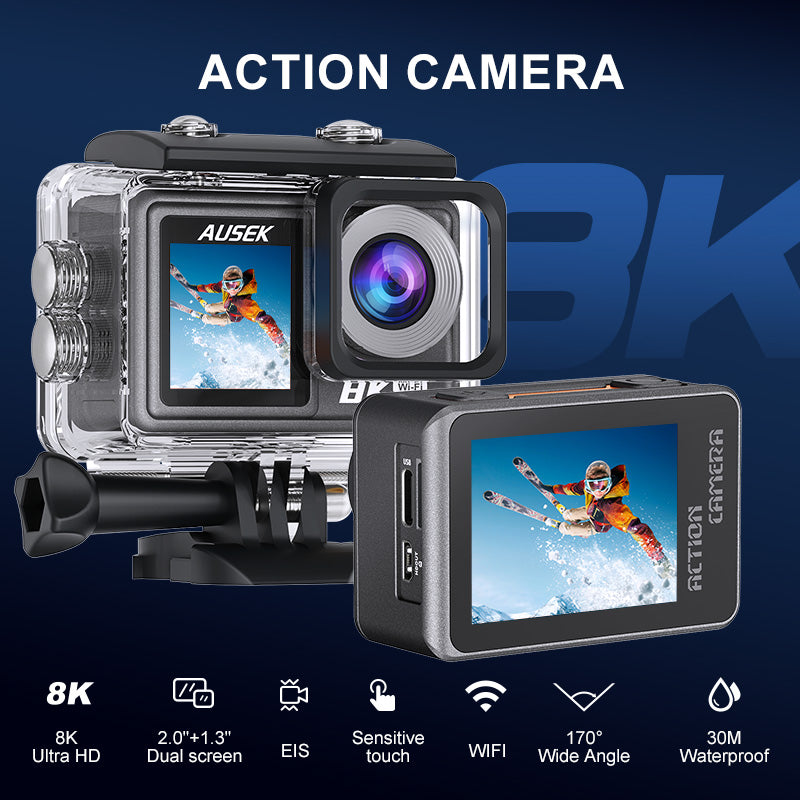 8K Action Camera 15fps with EIS , Wifi, Dual Touch Screen, Remote Control