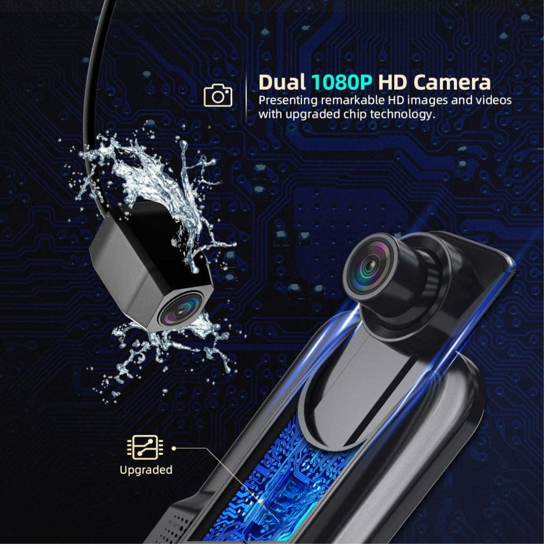 Full HD Mirror Dual Dash Camera for Car (Front & Rear)