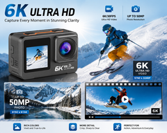 AUSHA 6K Action Camera 30fps with EIS , Wifi, Dual Touch Screen, Remote Control