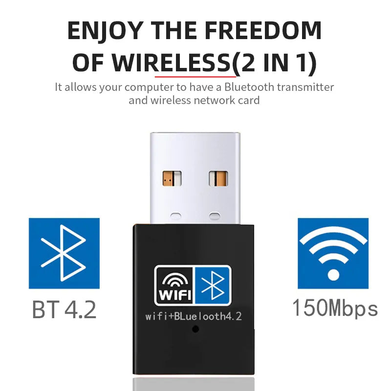 Bluetooth WiFi 2-IN-1 Dongle Compatible with Windows