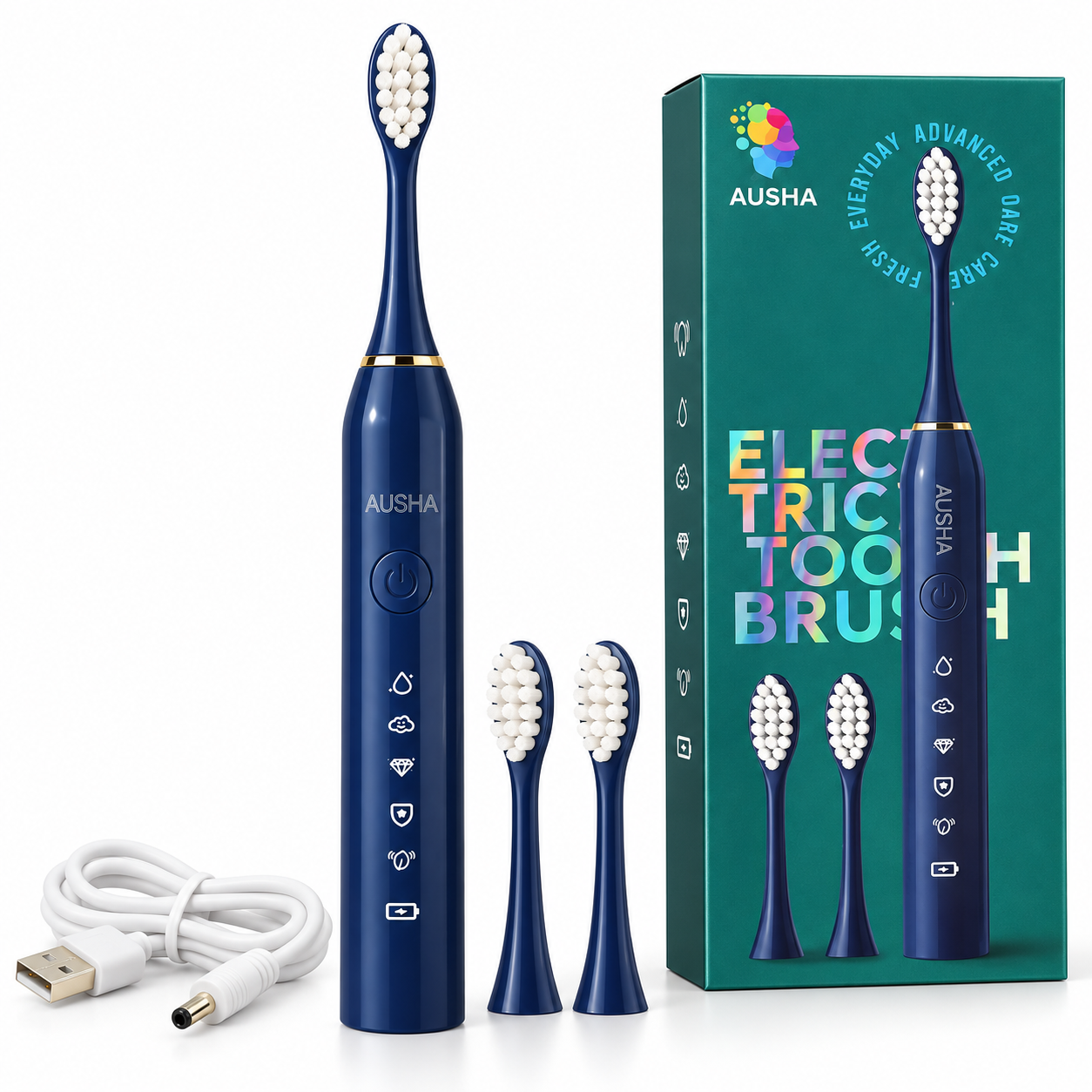 AUSHA Electric Toothbrush for Adults -5 Modes & 3 Brush Heads