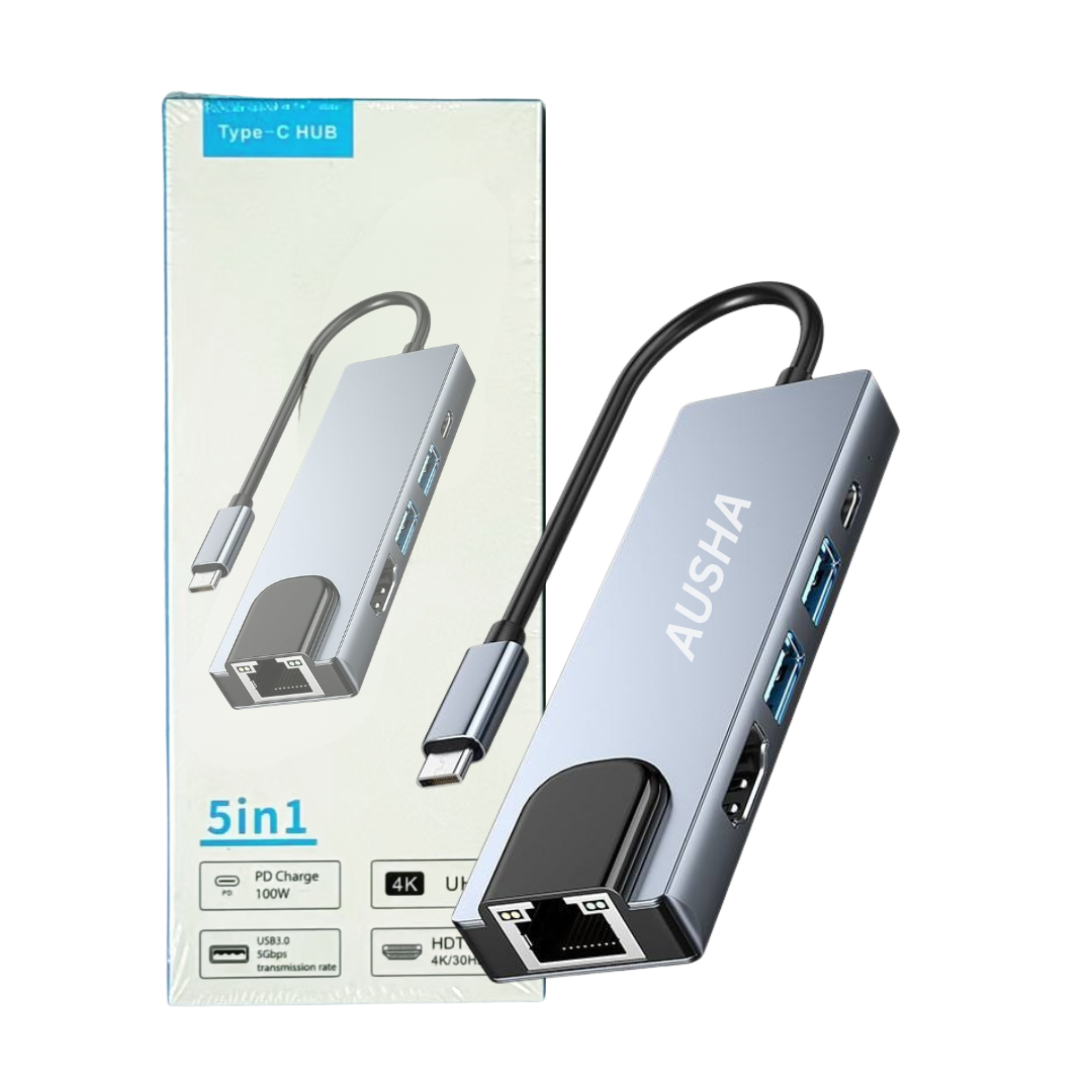 5 in 1 USBC Hub with Ethernet, HDMI, LAN & 100W PD