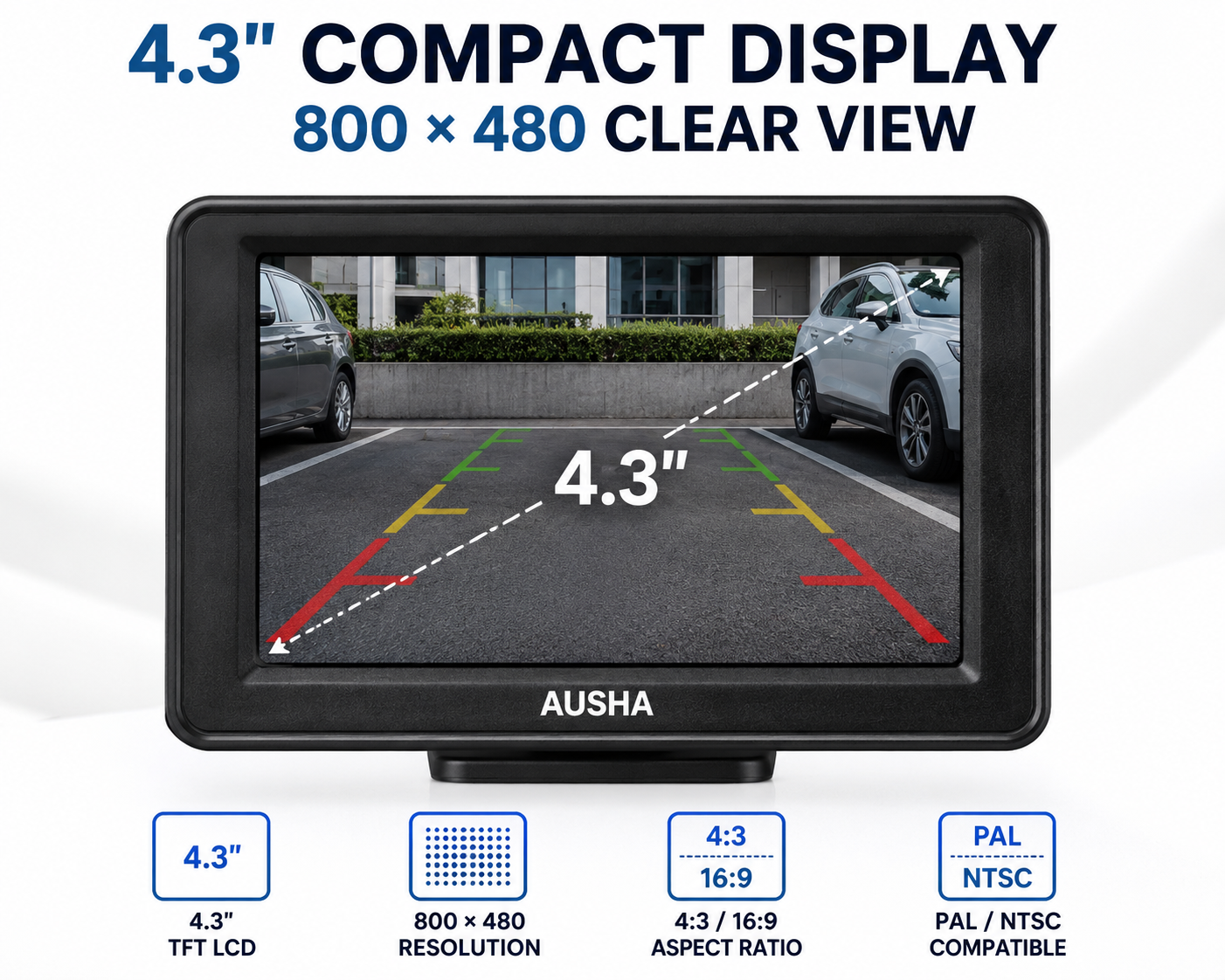 AUSHA Universal Car Rear View Camera with Display