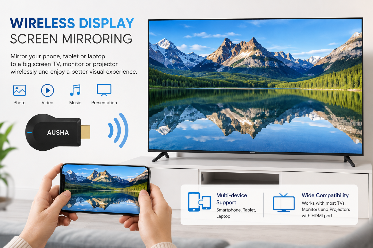 AUSHA 4K Wireless Display HDMI Casting Dongle