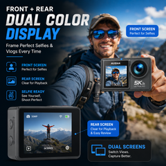 AUSHA 5k Action Camera with 30fps with EIS , Wifi, Dual Screen
