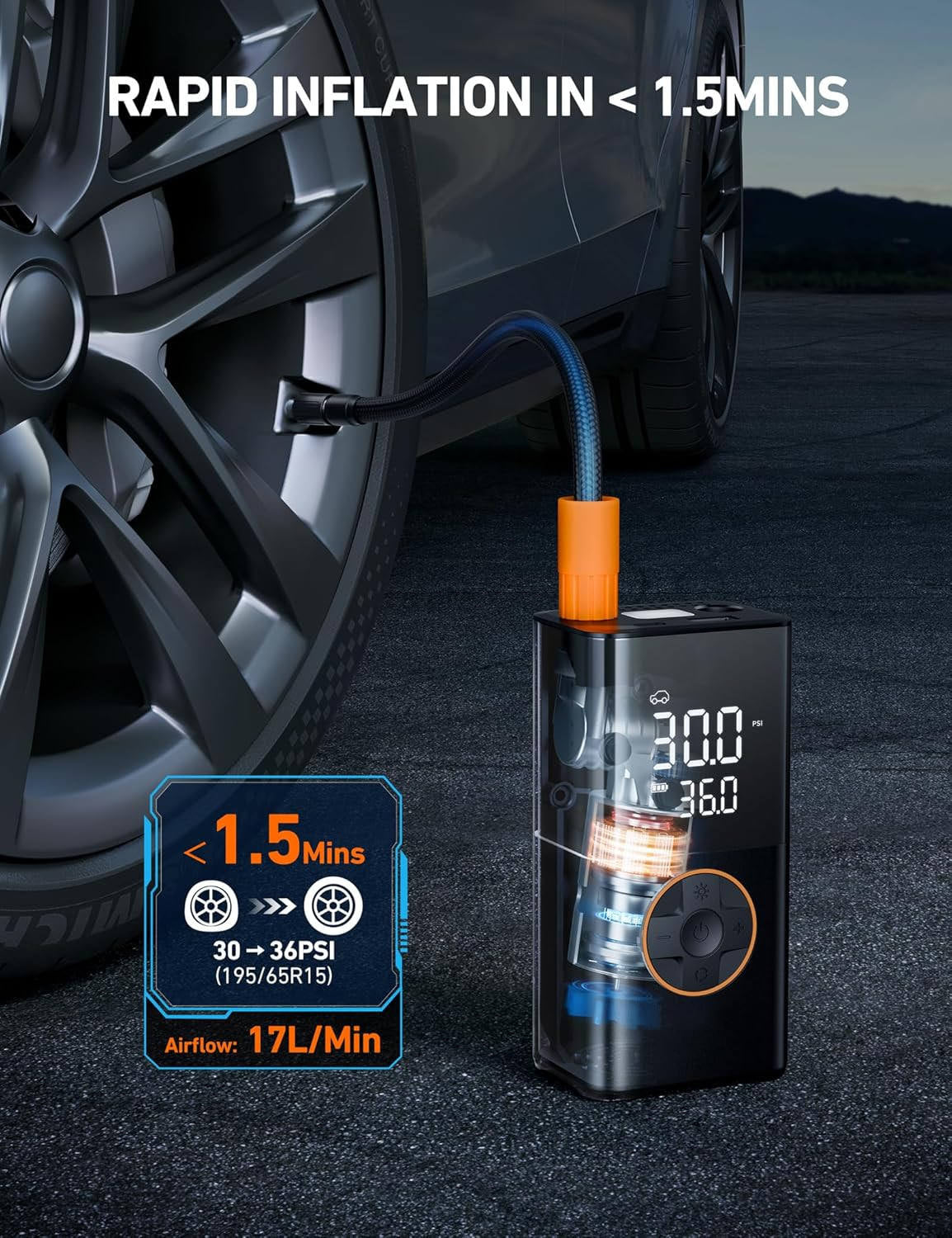 Cordless Tyre Inflator for Car & Bike with 4000mAh Battery
