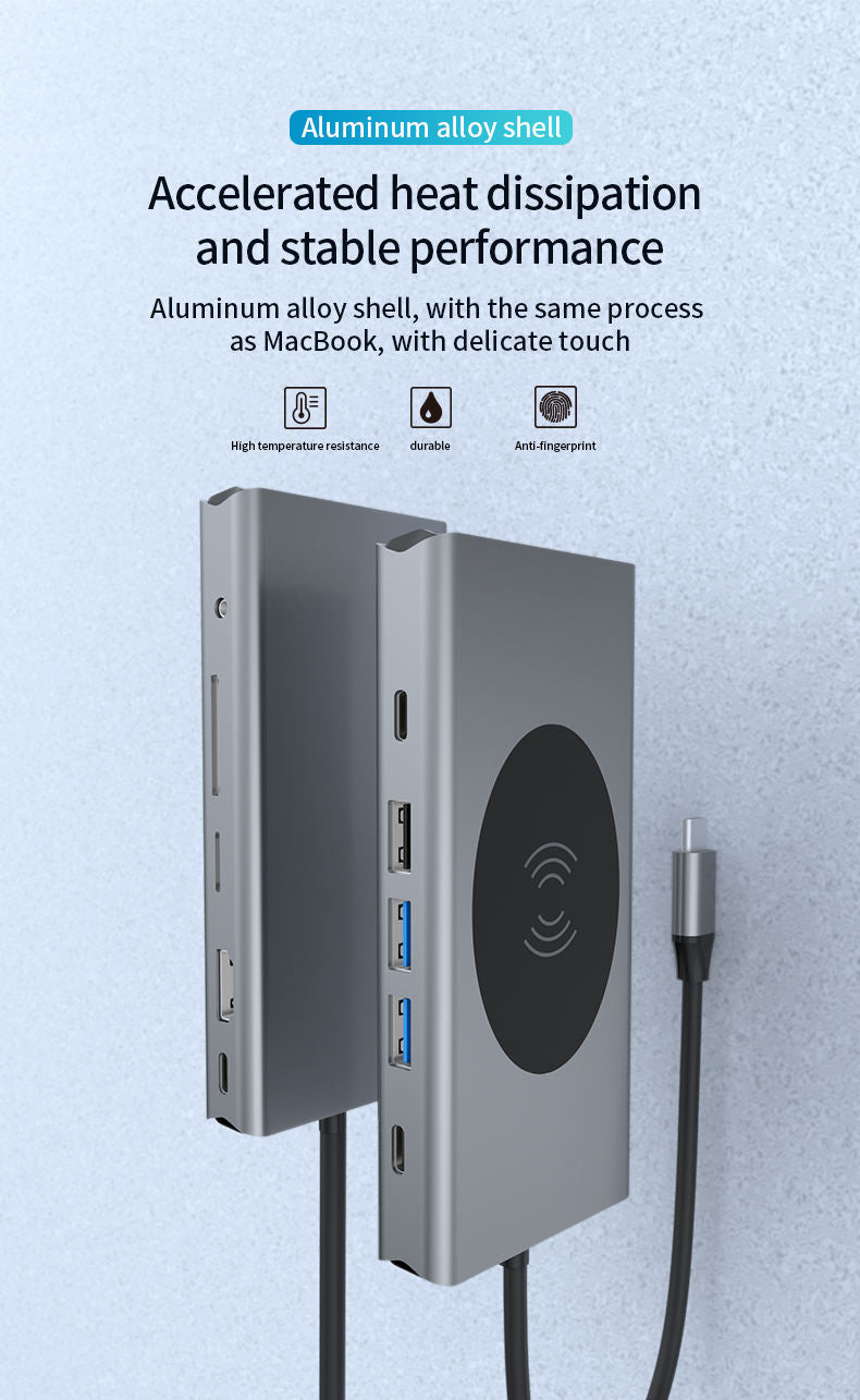 13 in 1 USB Type C Docking Station with Wireless Charging