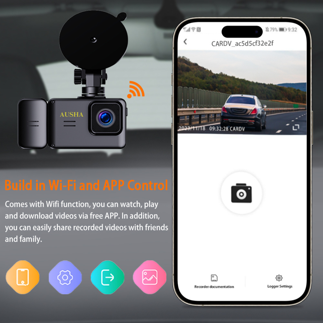 3 Channel Dash Cam for Cars with 2.5K Video & WiFi