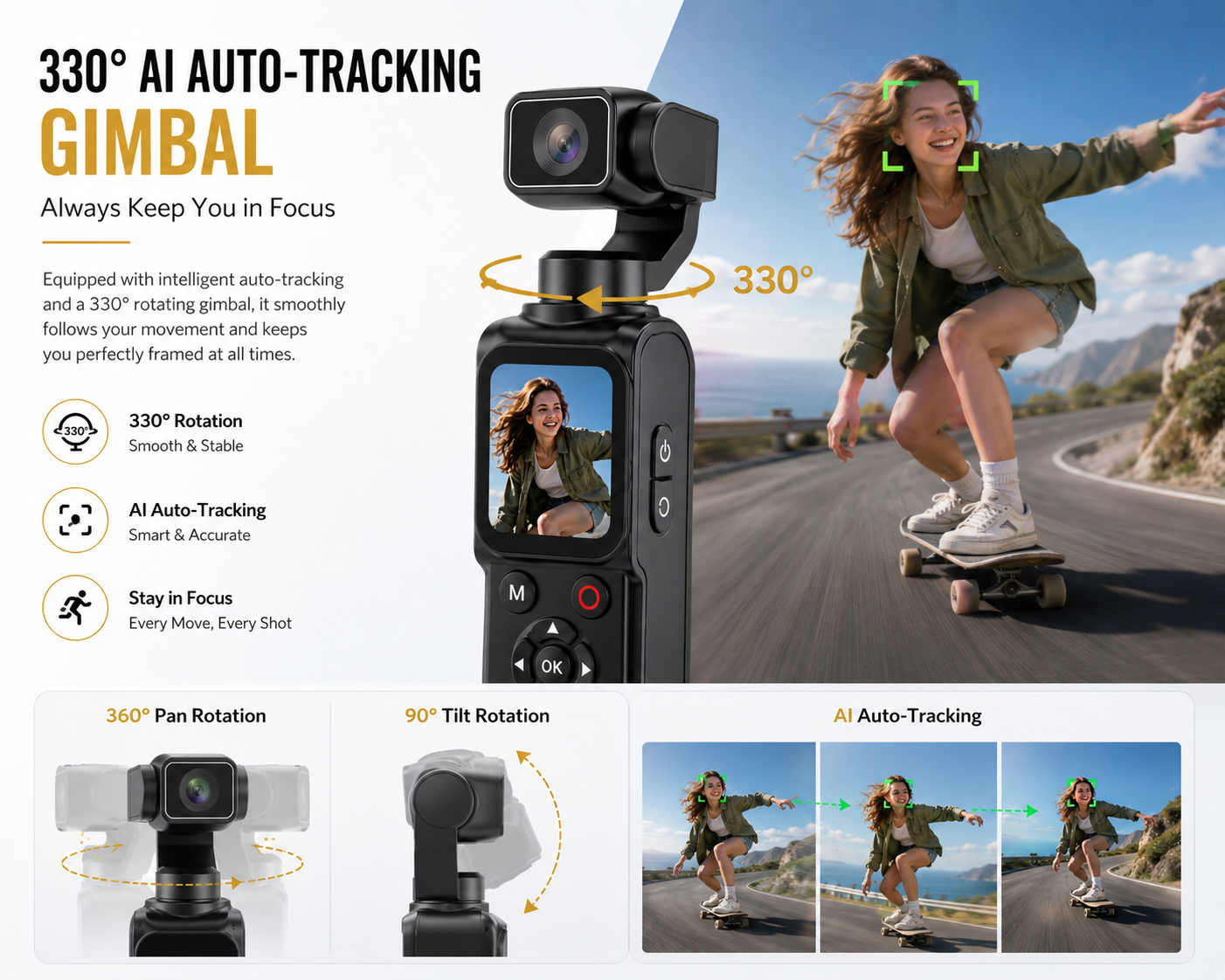 AUSHA 4K Smart Vlog Camera with AI Tracking & Handheld Gimbal