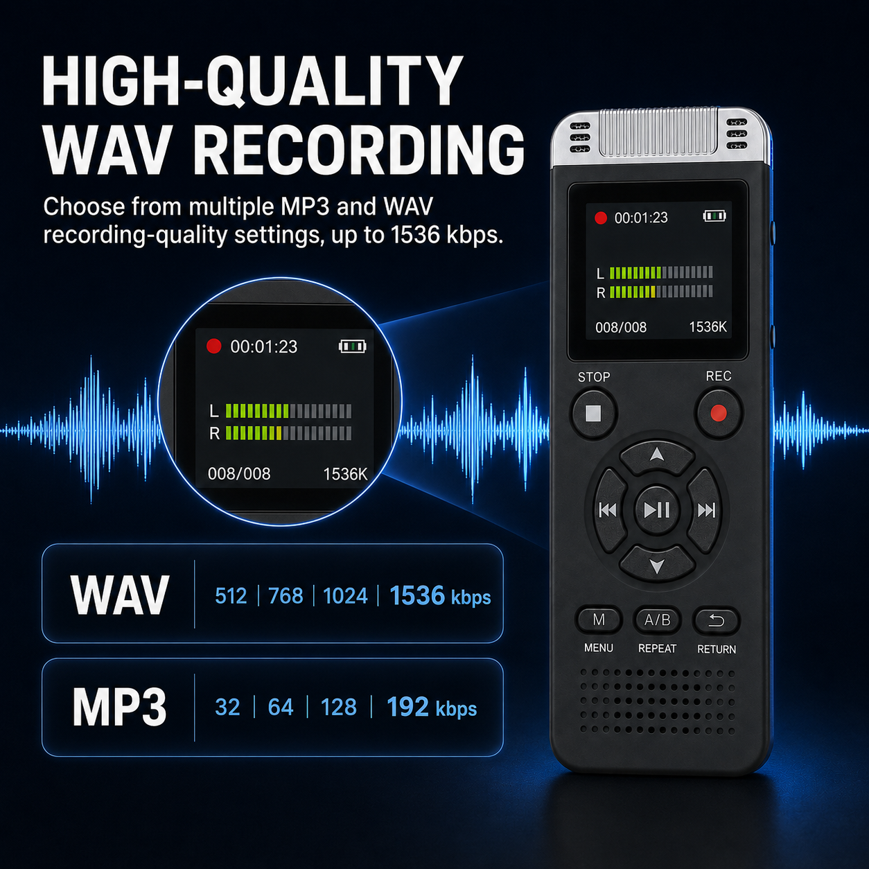 AUSHA Digital Voice Recorder-32GB Storage & 80 Hours Battery Life