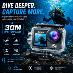 AUSHA 5k Action Camera with 30fps with EIS , Wifi, Dual Screen