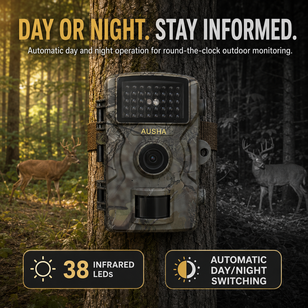 AUSHA Full HD Trail Camera- IP66 Waterproof for Wildlife Monitoring