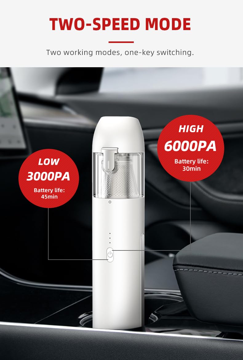 Powerful Mini Cordless Car Vacuum Cleaner - Handheld Rechargeable Wireless Vacuum for Home and Car Cleaning (6000Pa Suction)