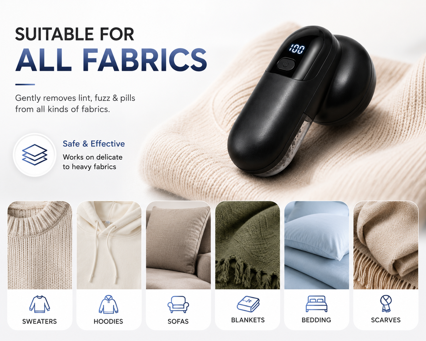 AUSHA Rechargeable Fabric Shaver Lint Remover