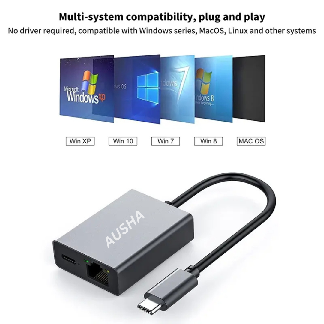 USB-C to PD 100W + 2.5 Gbps RJ45 LAN Adapter