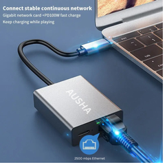 USB-C to PD 100W + 2.5 Gbps RJ45 LAN Adapter