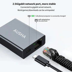 USB-C to PD 100W + 2.5 Gbps RJ45 LAN Adapter