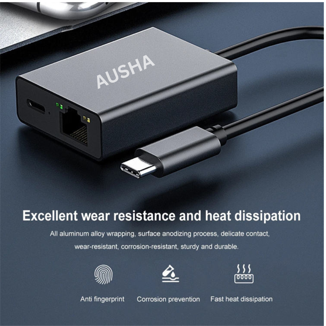 USB-C to PD 100W + 2.5 Gbps RJ45 LAN Adapter