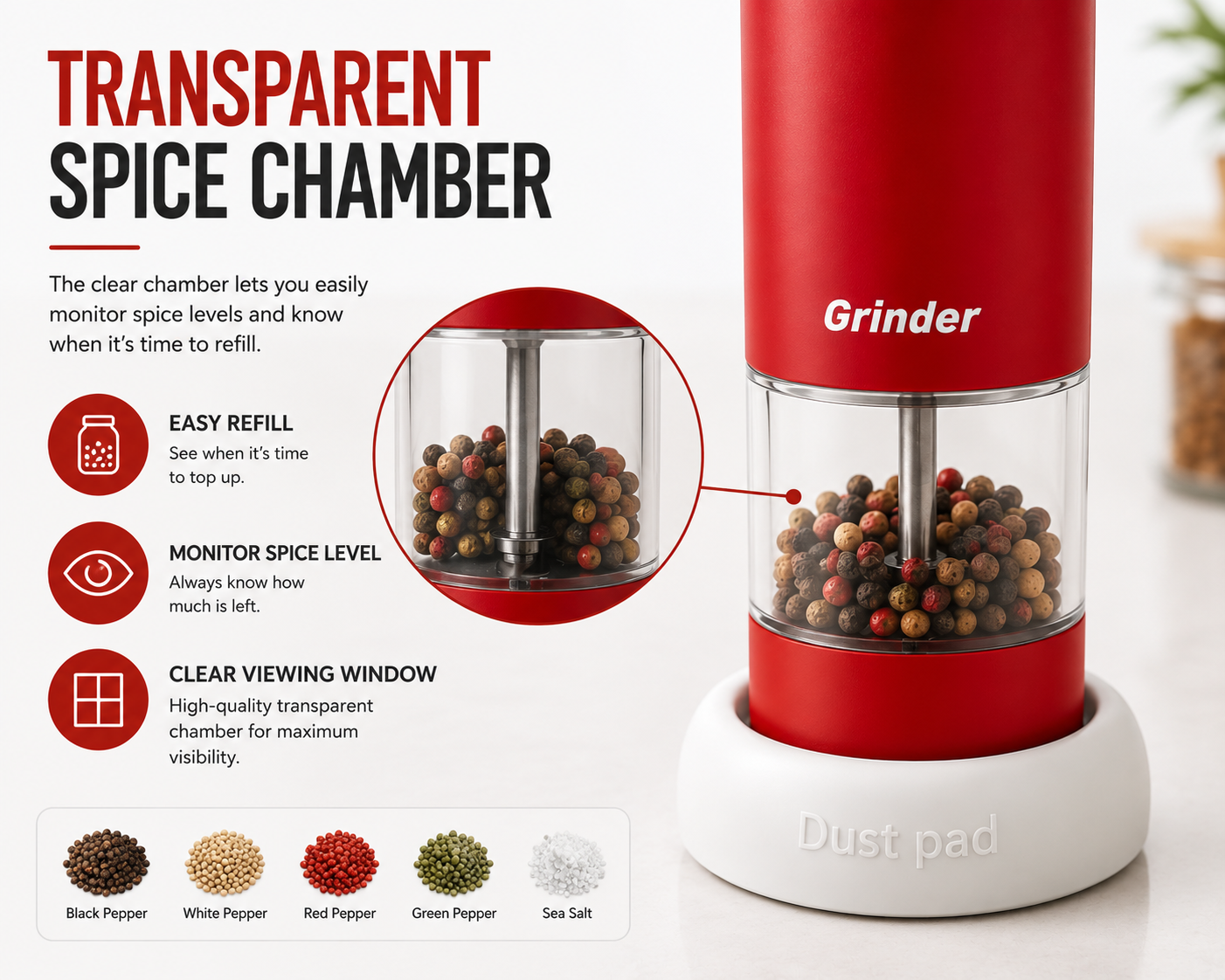 AUSHA Automatic Electric Salt & Pepper Grinder