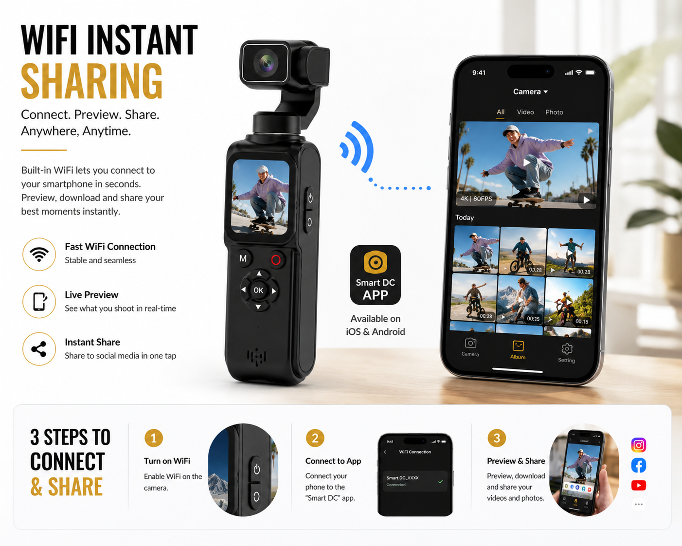 AUSHA 4K Smart Vlog Camera with AI Tracking & Handheld Gimbal