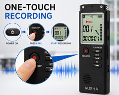 AUSHA Digital Voice Recorder-32 GB & 13 Hours Battery Life
