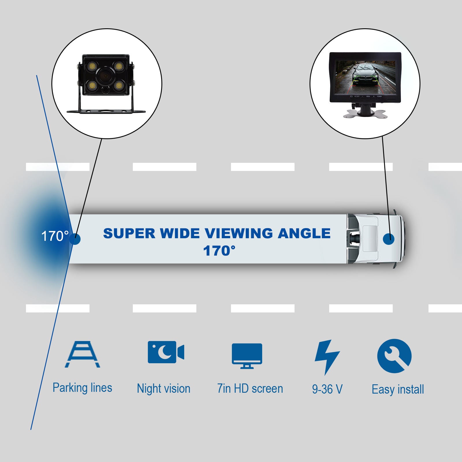 7 inch Car Rear Camera with 18 Led Night Vision, 15 Meter Video Cable