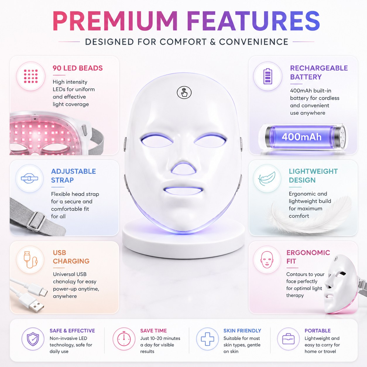 AUSHA 7 Color LED Light Therapy Facial Mask
