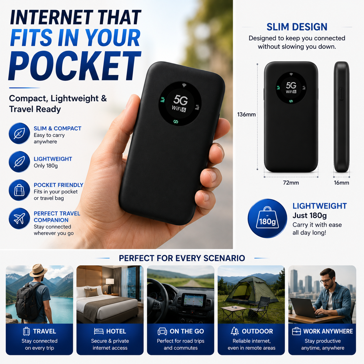 AUSHA 5G Portable WiFi Hotspot Wireless Dongle