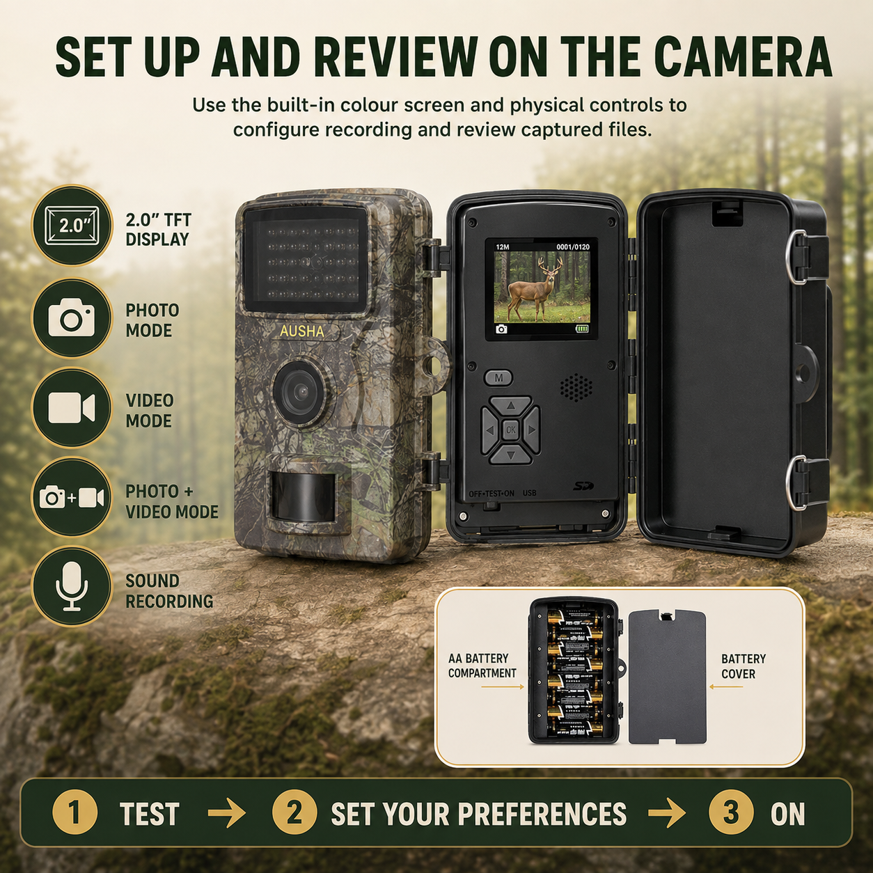 AUSHA Full HD Trail Camera- IP66 Waterproof for Wildlife Monitoring