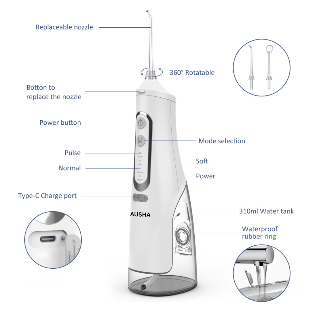 AUSHA Cordless Electric Dental Flosser for Teeth