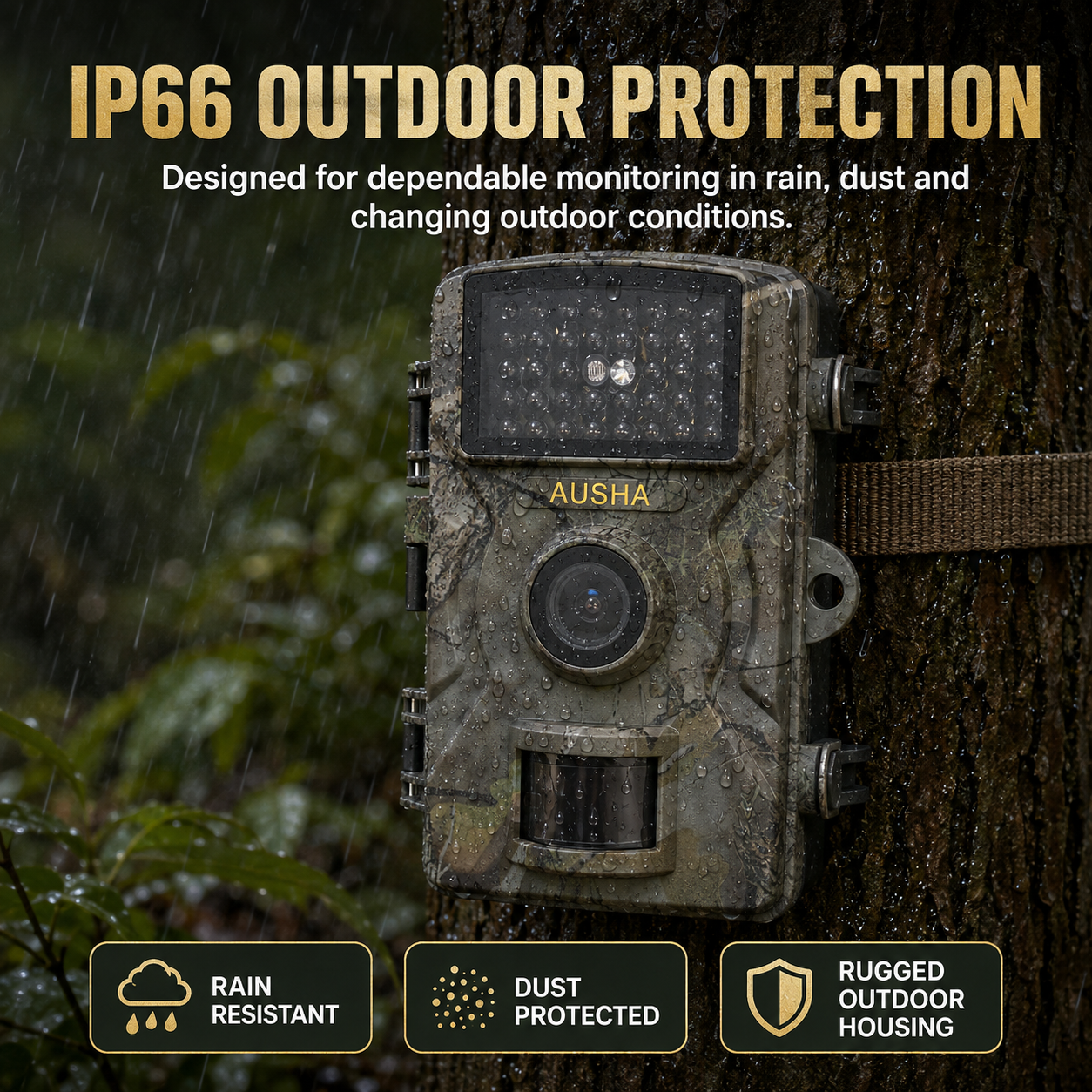 AUSHA Full HD Trail Camera- IP66 Waterproof for Wildlife Monitoring