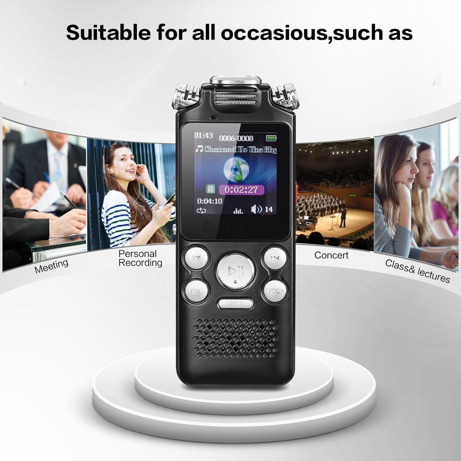 Digital Audio Recorder- with 3 Microphones & 128GB Memory