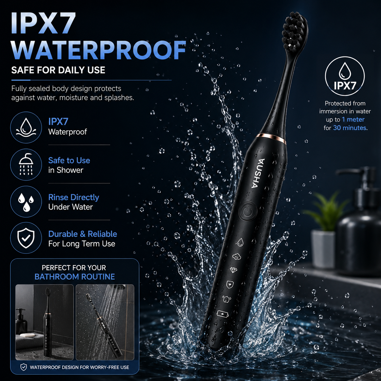 AUSHA Electric Toothbrush for Adults -5 Modes & 3 Brush Heads