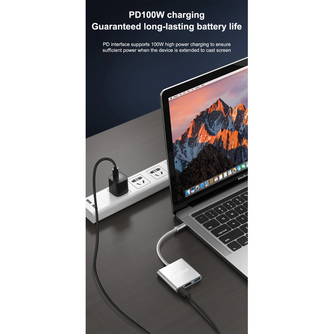 USB Type C to HDMI 4K Adapter & 100W PD Charging