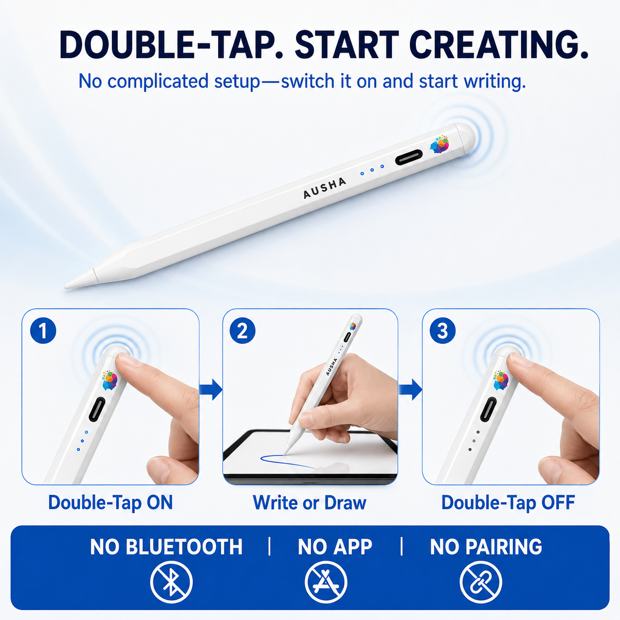 AUSHA Stylus Pencil compatible with iPad with Palm Rejection