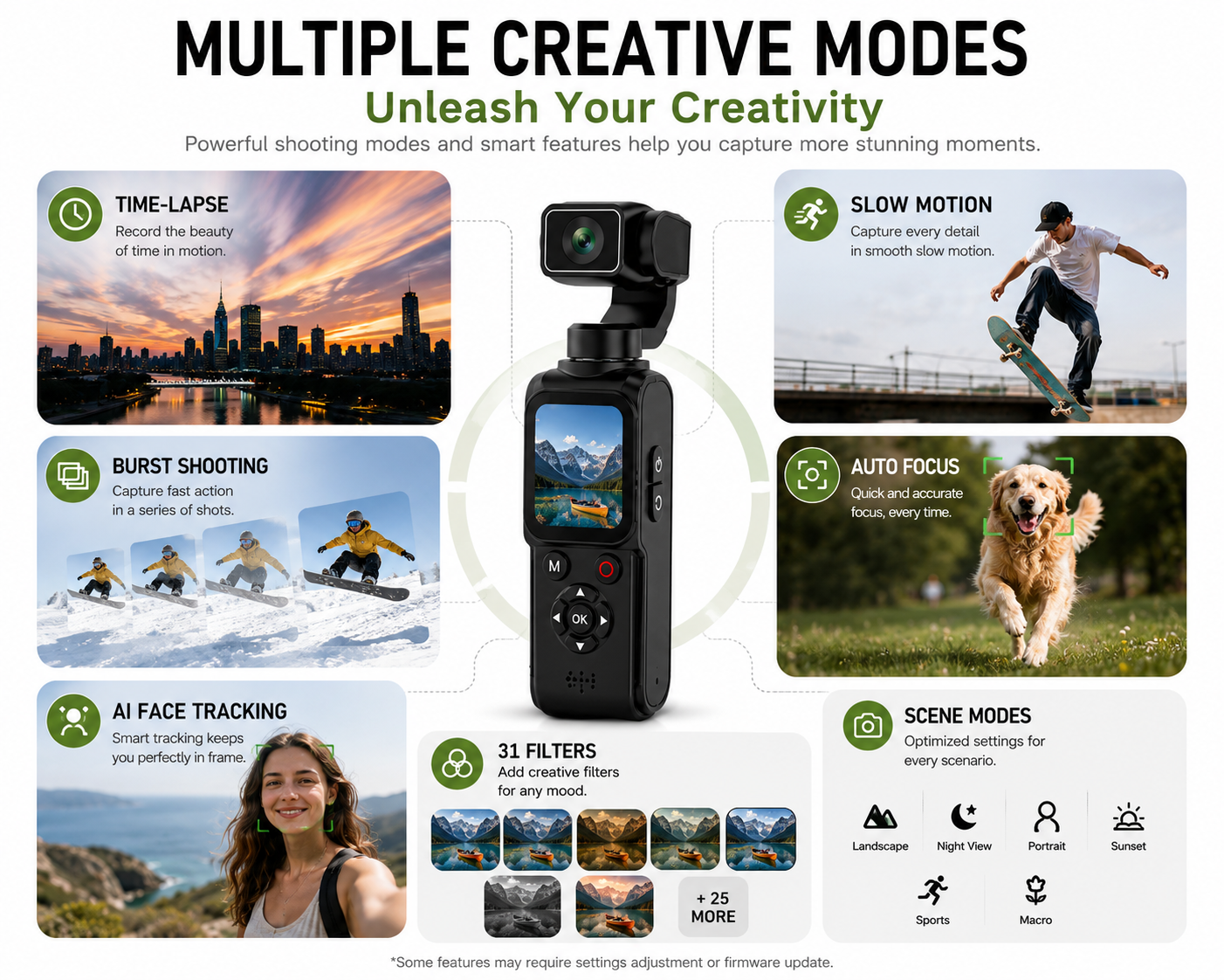 AUSHA 4K Smart Vlog Camera with AI Tracking & Handheld Gimbal