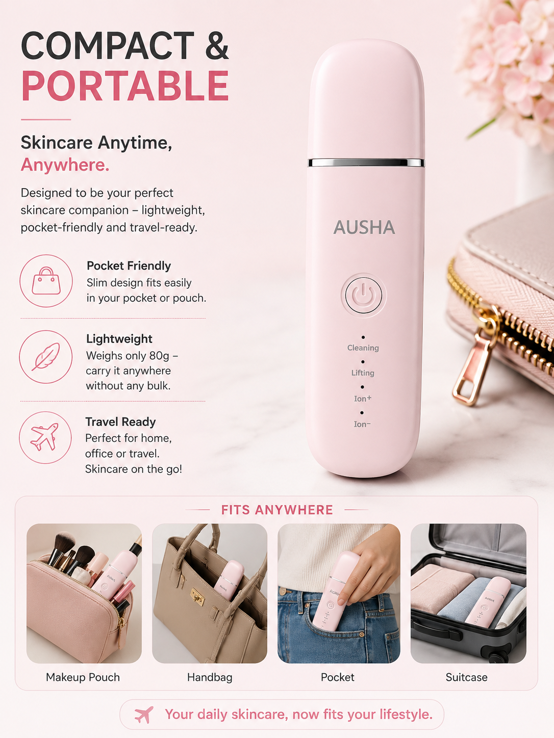 AUSHA Ultrasonic Skin Cleansing & Lifting Face Scrubber