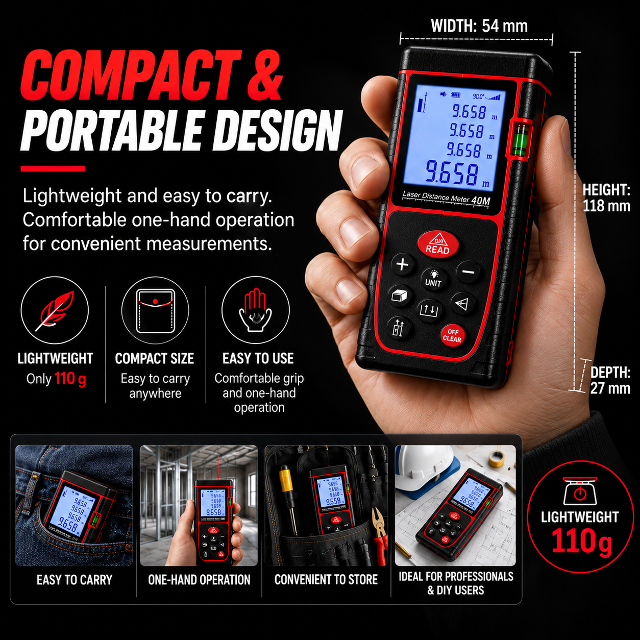 AUSHA 40M Laser Distance Meter