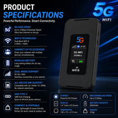 AUSHA 5G MiFi Portable WiFi Hotspot Wireless Dongle