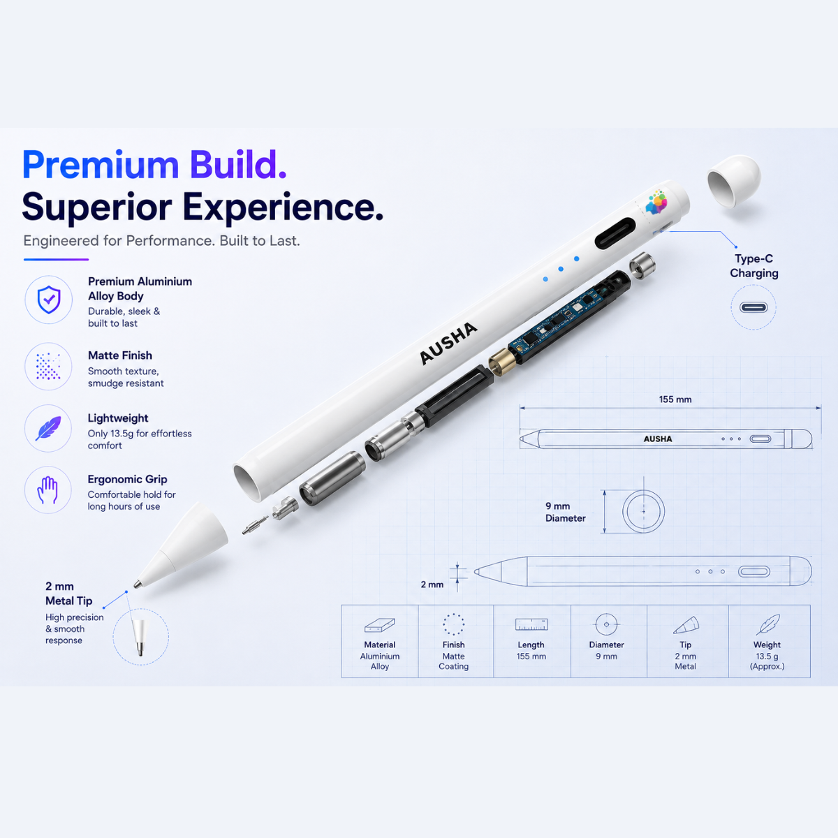 AUSHA Universal Active Stylus Pen for iOS, Android, Windows