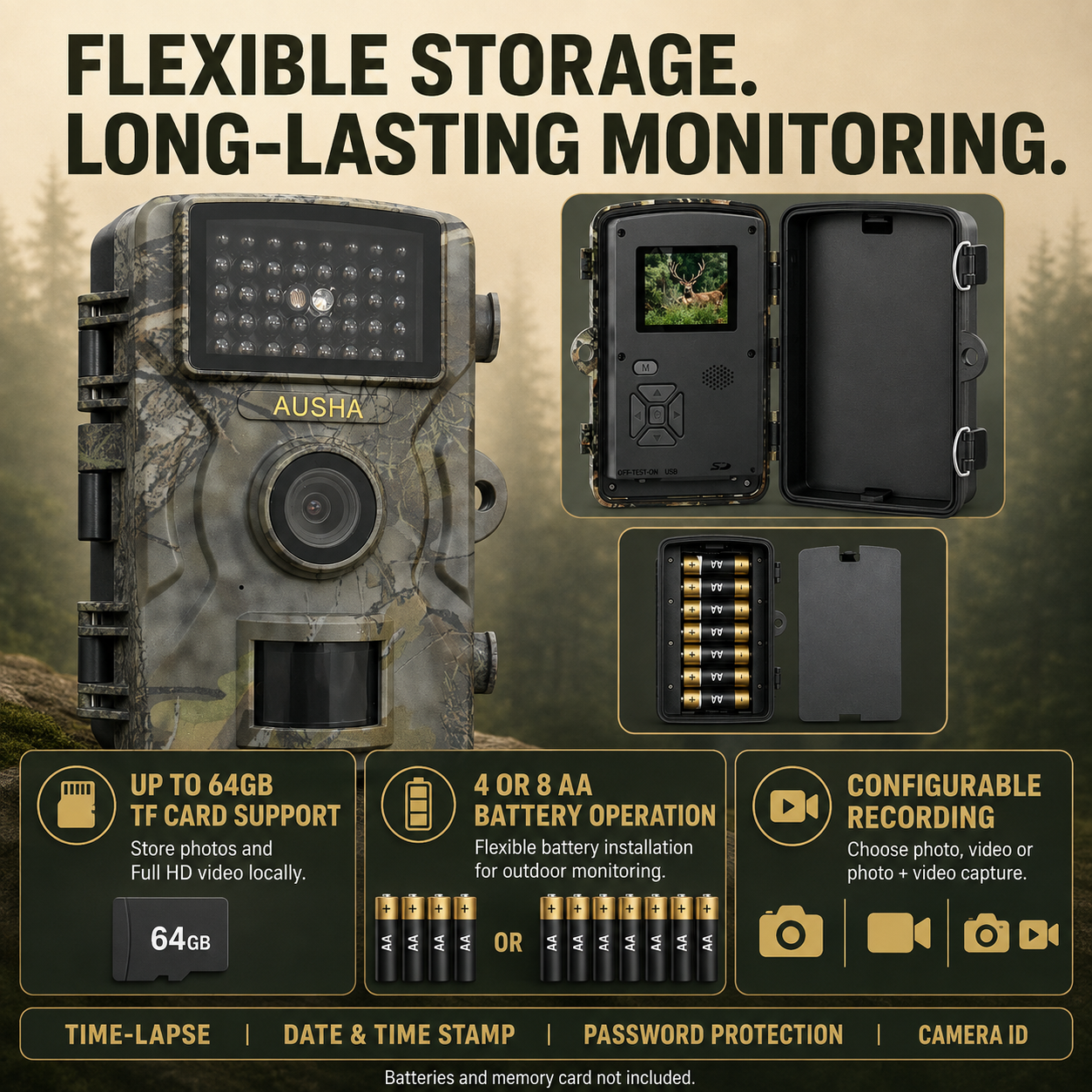 AUSHA Full HD Trail Camera- IP66 Waterproof for Wildlife Monitoring