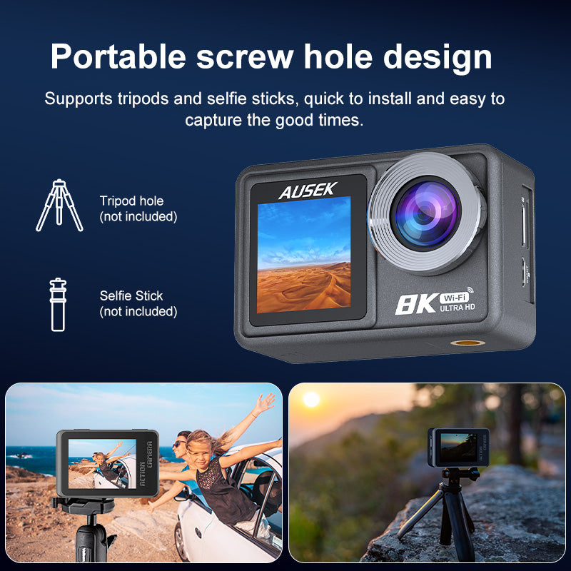 8K Action Camera 15fps with EIS , Wifi, Dual Touch Screen, Remote Control