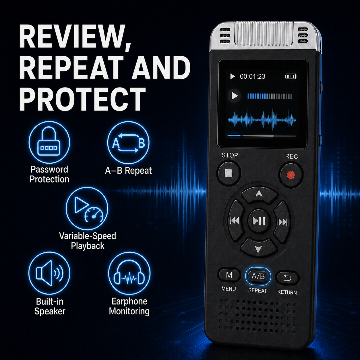 AUSHA Digital Voice Recorder-32GB Storage & 80 Hours Battery Life